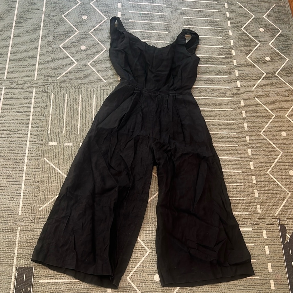 No 6 Store Black Linen Jumpsuit with Tie Back